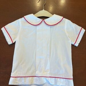 Kids White Button Down Shirt with Red Trim